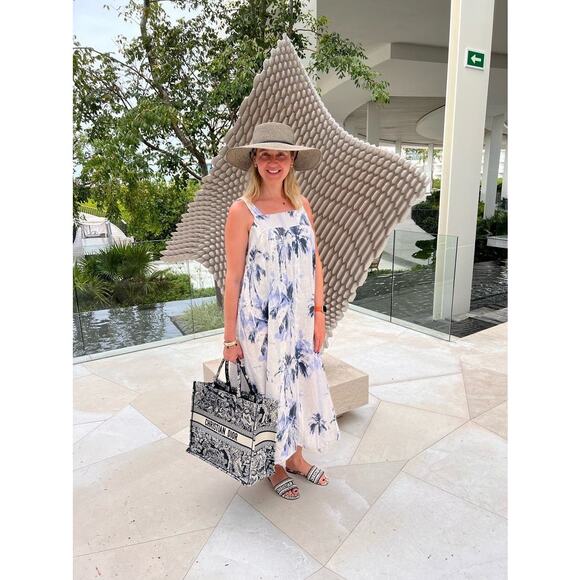 BOSS Blue Floral 100% Linen Open-Waist Square Neckline Summer Dress Size US 4 - Picture 16 of 16